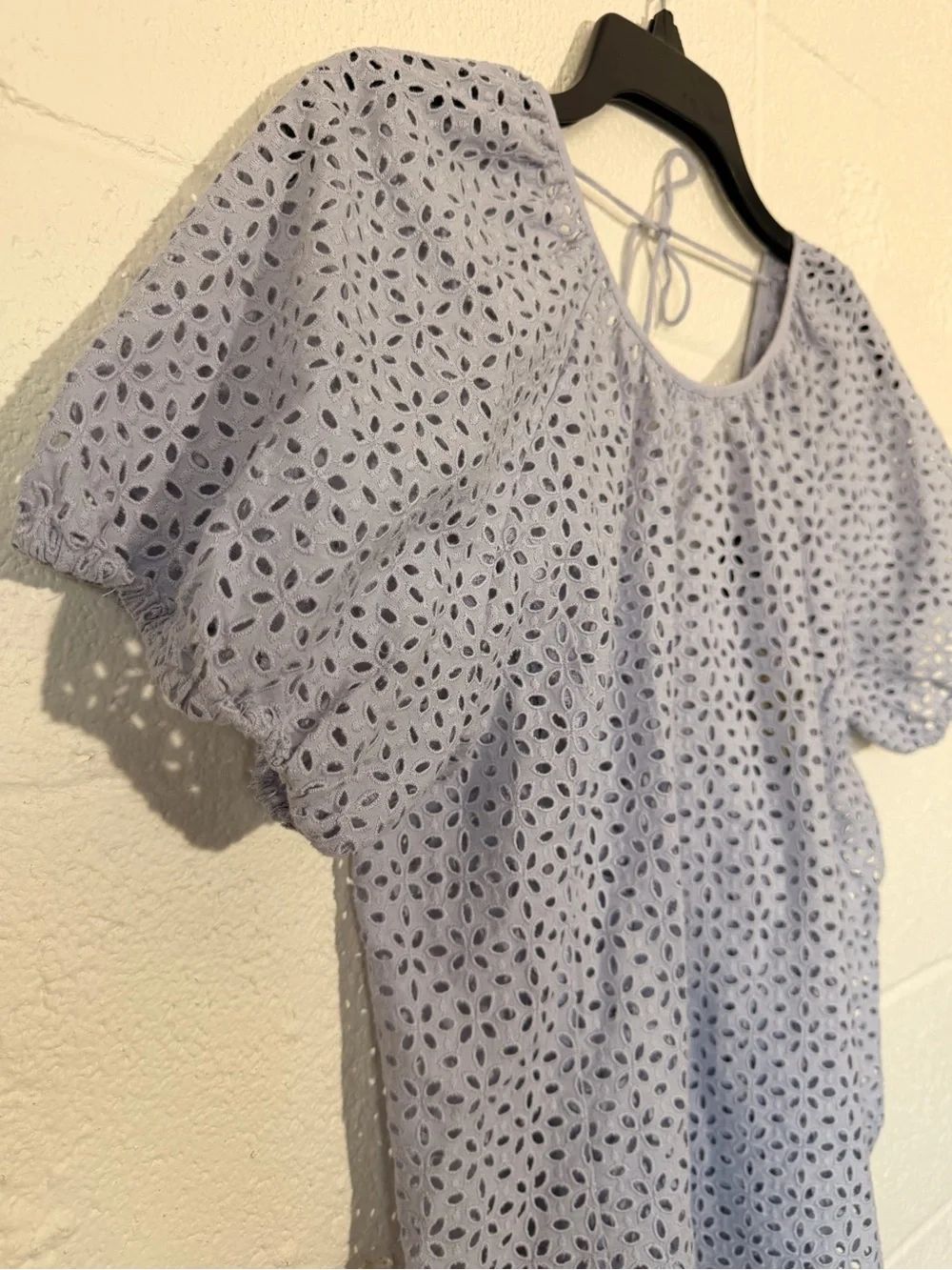 J. Crew Lavender Eyelet Puff-Sleeve Blouse with Back Tie